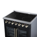 FORNO Massimo 36-Inch French Door Electric Range with 5 Radiant Burners, 5.36 Cu. Ft. True Convection Oven, Air Fryer Kit in Black with Antique Brass Trim (FFSEL6955-36BLK)