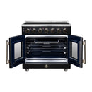 FORNO Massimo 36-Inch French Door Electric Range with 5 Radiant Burners, 5.36 Cu. Ft. True Convection Oven, Air Fryer Kit in Black with Antique Brass Trim (FFSEL6955-36BLK)