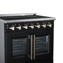 FORNO Massimo 36-Inch French Door Electric Range with 5 Radiant Burners, 5.36 Cu. Ft. True Convection Oven, Air Fryer Kit in Black with Antique Brass Trim (FFSEL6955-36BLK)