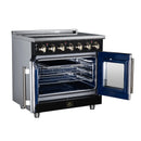 FORNO Massimo 36-Inch French Door Electric Range with 5 Radiant Burners, 5.36 Cu. Ft. True Convection Oven, Air Fryer Kit in Black with Antique Brass Trim (FFSEL6955-36BLK)