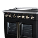 FORNO Massimo 36-Inch French Door Electric Range with 5 Radiant Burners, 5.36 Cu. Ft. True Convection Oven, Air Fryer Kit in Black with Antique Brass Trim (FFSEL6955-36BLK)
