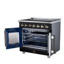 FORNO Massimo 36-Inch French Door Electric Range with 5 Radiant Burners, 5.36 Cu. Ft. True Convection Oven, Air Fryer Kit in Black with Antique Brass Trim (FFSEL6955-36BLK)