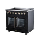 FORNO Massimo 36-Inch French Door Electric Range with 5 Radiant Burners, 5.36 Cu. Ft. True Convection Oven, Air Fryer Kit in Black with Antique Brass Trim (FFSEL6955-36BLK)