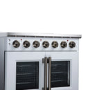 FORNO Massimo 36-Inch French Door Electric Range with 5 Radiant Burners, 5.36 Cu. Ft. True Convection Oven, Air Fryer Kit in White with Antique Brass Trim (FFSEL6955-36WHT)