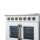FORNO Massimo 36-Inch French Door Electric Range with 5 Radiant Burners, 5.36 Cu. Ft. True Convection Oven, Air Fryer Kit in White with Antique Brass Trim (FFSEL6955-36WHT)