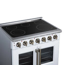 FORNO Massimo 36-Inch French Door Electric Range with 5 Radiant Burners, 5.36 Cu. Ft. True Convection Oven, Air Fryer Kit in White with Antique Brass Trim (FFSEL6955-36WHT)