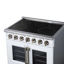 FORNO Massimo 36-Inch French Door Electric Range with 5 Radiant Burners, 5.36 Cu. Ft. True Convection Oven, Air Fryer Kit in White with Antique Brass Trim (FFSEL6955-36WHT)