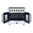 FORNO Massimo 36-Inch French Door Electric Range with 5 Radiant Burners, 5.36 Cu. Ft. True Convection Oven, Air Fryer Kit in White with Antique Brass Trim (FFSEL6955-36WHT)
