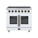 FORNO Massimo 36-Inch French Door Electric Range with 5 Radiant Burners, 5.36 Cu. Ft. True Convection Oven, Air Fryer Kit in White with Antique Brass Trim (FFSEL6955-36WHT)