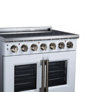 FORNO Massimo 36-Inch French Door Electric Range with 5 Radiant Burners, 5.36 Cu. Ft. True Convection Oven, Air Fryer Kit in White with Antique Brass Trim (FFSEL6955-36WHT)
