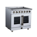 FORNO Massimo 36-Inch French Door Electric Range with 5 Radiant Burners, 5.36 Cu. Ft. True Convection Oven, Air Fryer Kit in White with Antique Brass Trim (FFSEL6955-36WHT)