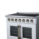 FORNO Massimo 36-Inch French Door Electric Range with 5 Radiant Burners, 5.36 Cu. Ft. True Convection Oven, Air Fryer Kit in White with Antique Brass Trim (FFSEL6955-36WHT)