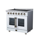 FORNO Massimo 36-Inch French Door Electric Range with 5 Radiant Burners, 5.36 Cu. Ft. True Convection Oven, Air Fryer Kit in White with Antique Brass Trim (FFSEL6955-36WHT)