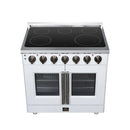 FORNO Massimo 36-Inch French Door Electric Range with 5 Radiant Burners, 5.36 Cu. Ft. True Convection Oven, Air Fryer Kit in White with Antique Brass Trim (FFSEL6955-36WHT)
