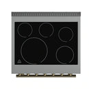 Forno 4-Piece Appliance Package - 30-Inch Electric Range, Wall Mount Range Hood, 60-Inch Refrigerator, and Dishwasher in White with Antique Brass Handle