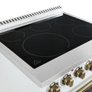Forno 3-Piece Appliance Package - 30-Inch Electric Range, Wall Mount Range Hood, and 60-Inch Refrigerator in White with Antique Brass Handle