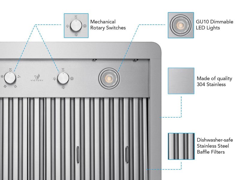 Victory Verona 36-Inch 900 CFM Under Cabinet Range Hood in Stainless Steel (Verona-36)