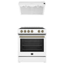 Forno Espresso 2-Piece Appliance Package - 30-Inch Electric Range with 5.0 Cu.Ft. Electric Oven and Under Cabinet Range Hood in White with Antique Brass Trim (FBDL-002-03CA)