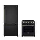 Forno 2-Piece Appliance Package - 30-Inch Leonardo Espresso Electric Range and 31-Inch Refrigerator in Black with Antique Brass Handle (FBDL-003-02CA)