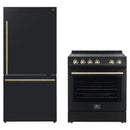 Forno 2-Piece Appliance Package - 30-Inch Leonardo Espresso Electric Range and 31-Inch Refrigerator in Black with Antique Brass Handle (FBDL-003-02CA)