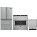 Forno 3-Piece Appliance Package - 36-Inch Marco Gas Range, French Door Refrigerator, & Dishwasher in Stainless Steel (FBDL-009-01CAUS)
