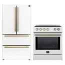 Forno 2-Piece Appliance Package - 30-Inch Slide-In Induction Range and 36-Inch French Door Refrigerator in White with Antique Brass Handle (FBDL-014-08CAUS)
