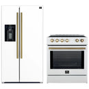 Forno 2-Piece Appliance Package - 30-Inch Slide-In Induction Range and 36-Inch Side by Side Refrigerator with Water Dispenser in White with Antique Brass Handle (FBDL-014-09CAUS)