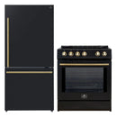 Forno 2-Piece Appliance Package - 30-Inch Slide-In Induction Range and 31-Inch Refrigerator, Right Hinge in Black with Antique Brass Handle (FBDL-014-11CAUS)