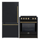 Forno 2-Piece Appliance Package - 30-Inch Slide-In Induction Range and 31-Inch Bottom Freezer Door Refrigerator in Black with Antique Brass Handle (FBDL-014-12CAUS)