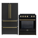 Forno 2-Piece Appliance Package - 30-Inch Slide-In Induction Range and 36-Inch French Door Refrigerator in Black with Antique Brass Handle (FBDL-014-13CAUS)