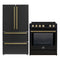 Forno 2-Piece Appliance Package - 30-Inch Slide-In Induction Range and 36-Inch French Door Refrigerator in Black with Antique Brass Handle (FBDL-014-13CAUS)