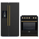 Forno 2-Piece Appliance Package - 30-Inch Slide-In Induction Range and 36-Inch Side by Side Refrigerator with Water Dispenser in Black with Antique Brass Handle (FBDL-014-14CAUS)