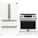 Forno 2-Piece Appliance Package - 30-Inch Induction Range and 36-Inch French Door Refrigerator in White with Antique Brass Handle (FBDL-015-08CAUS)