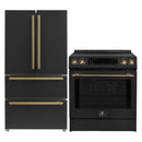 Forno 2-Piece Appliance Package - 30-Inch Induction Range and 36-Inch French Door Refrigerator in Black with Antique Brass Handle (FBDL-015-13CAUS)