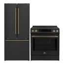Forno 2-Piece Appliance Package - 30-Inch Induction Range and 30-Inch French Door Refrigerator in Black with Antique Brass Handle (FBDL-015-15CAUS)