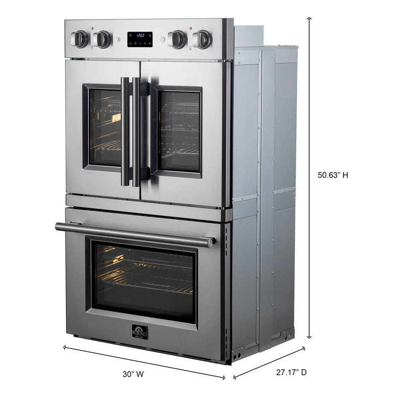 Forno 2-Piece Appliance Package - 48-Inch Spezia Gas Rangetop & 30-Inch French Door Double Wall Oven in Stainless Steel