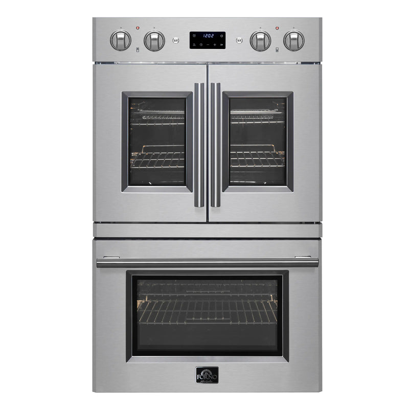 Forno 3-Piece Appliance Package - 36-Inch Spezia Gas Rangetop, 30-Inch French Door Double Wall Oven in Stainless Steel, & 30-Inch Compact Oven in Stainless Steel