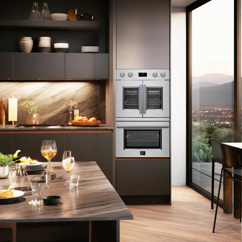 Forno 3-Piece Appliance Package - 36-Inch Spezia Gas Rangetop, 30-Inch French Door Double Wall Oven in Stainless Steel, & 30-Inch Compact Oven in Stainless Steel