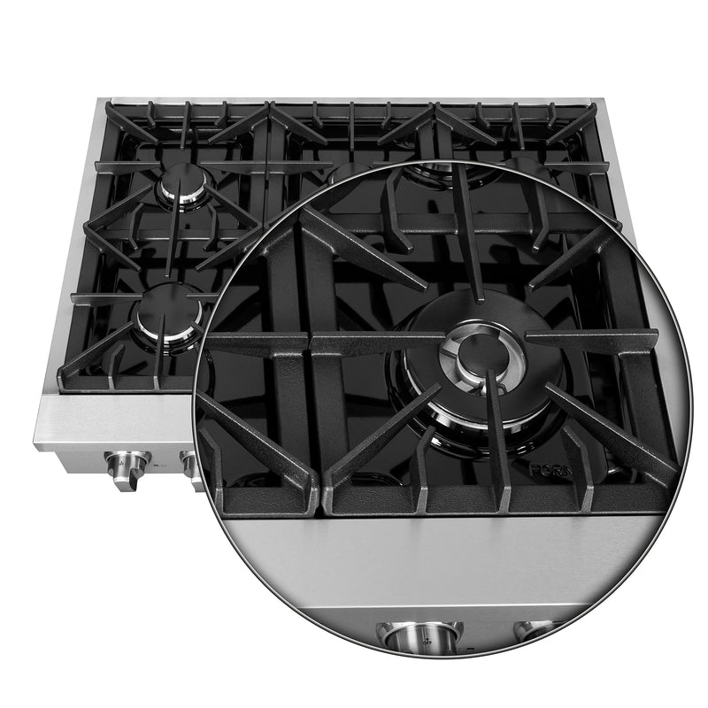 Forno 3-Piece Appliance Package - 36-Inch Lseo Gas Rangetop, 30-Inch Double Wall Oven in Stainless Steel, & 30-Inch Compact Oven