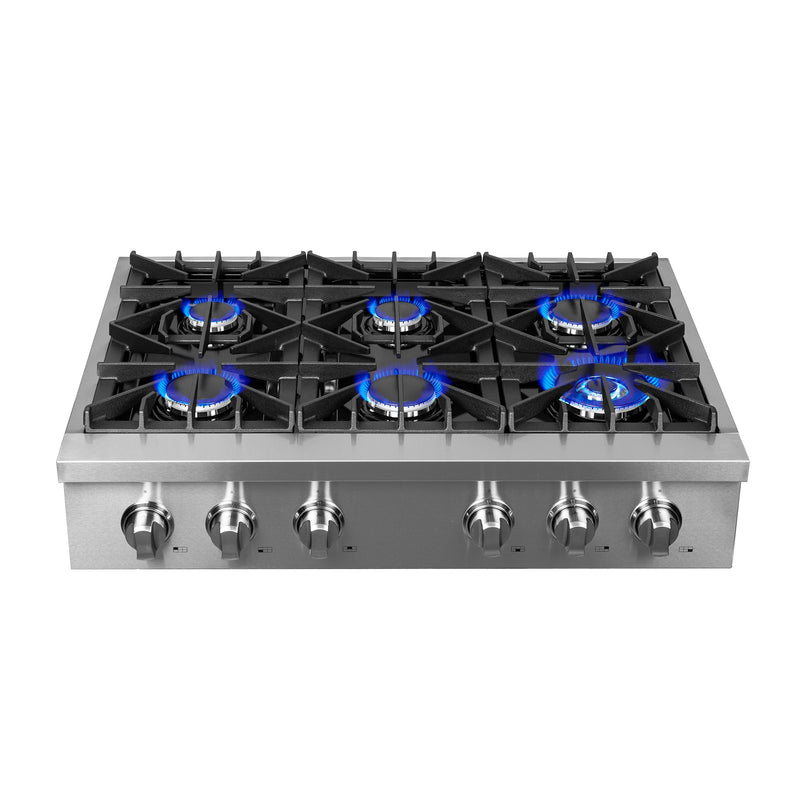 Forno 3-Piece Appliance Package - 36-Inch Lseo Gas Rangetop, 30-Inch Double Wall Oven in Stainless Steel, & 30-Inch Compact Oven
