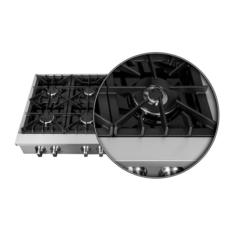 Forno 2-Piece Appliance Package - 48-Inch Lseo Gas Rangetop & 30-Inch Double Wall Oven in Stainless Steel