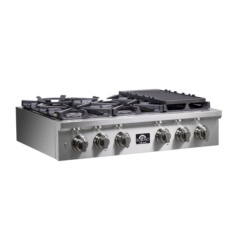 Forno 3-Piece Appliance Package - 36-Inch Spezia Gas Rangetop, 30-Inch Wall Oven in Stainless Steel, & 30-Inch Compact Oven in Stainless Steel