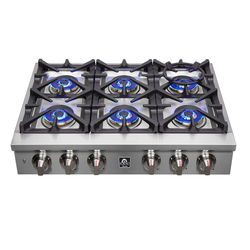Forno 3-Piece Appliance Package - 36-Inch Spezia Gas Rangetop, 30-Inch Wall Oven in Stainless Steel, & 30-Inch Compact Oven in Stainless Steel