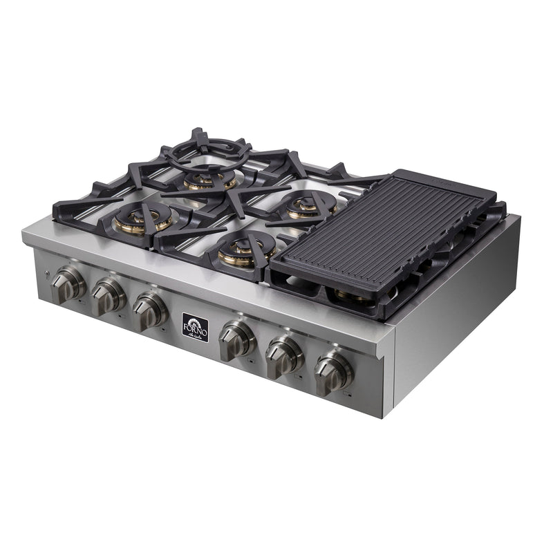 Forno 3-Piece Appliance Package - 36-Inch Spezia Gas Rangetop, 30-Inch Wall Oven in Stainless Steel, & 30-Inch Compact Oven in Stainless Steel