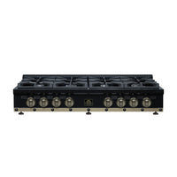 Forno Ambassador 48-Inch Gas Cooktop in Black with 8 Sealed Burners, 94,000 BTU Output, 2 Antique Brass Dual-Ring Burners, Continuous Cast Iron Grates (FCTGS5799-48CPBLK)