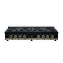 Forno Ambassador 48-Inch Gas Cooktop in Black with 8 Sealed Burners, 94,000 BTU Output, 2 Antique Brass Dual-Ring Burners, Continuous Cast Iron Grates (FCTGS5799-48CPBLK)