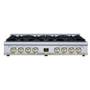 Forno Ambassador 48-Inch Gas Cooktop in White with 8 Sealed Burners, 94,000 BTU Output, 2 Antique Brass Dual-Ring Burners, Continuous Cast Iron Grates (FCTGS5799-48CPWHT)