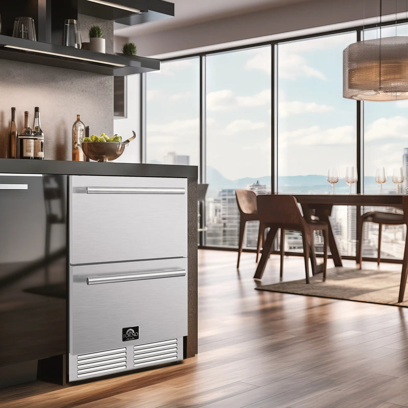 Forno Cosenza 24-Inch 4.69 cu.ft. Built-In Indoor/Outdoor Drawer Freezer with Ice Maker (FDRBI1838-24S)