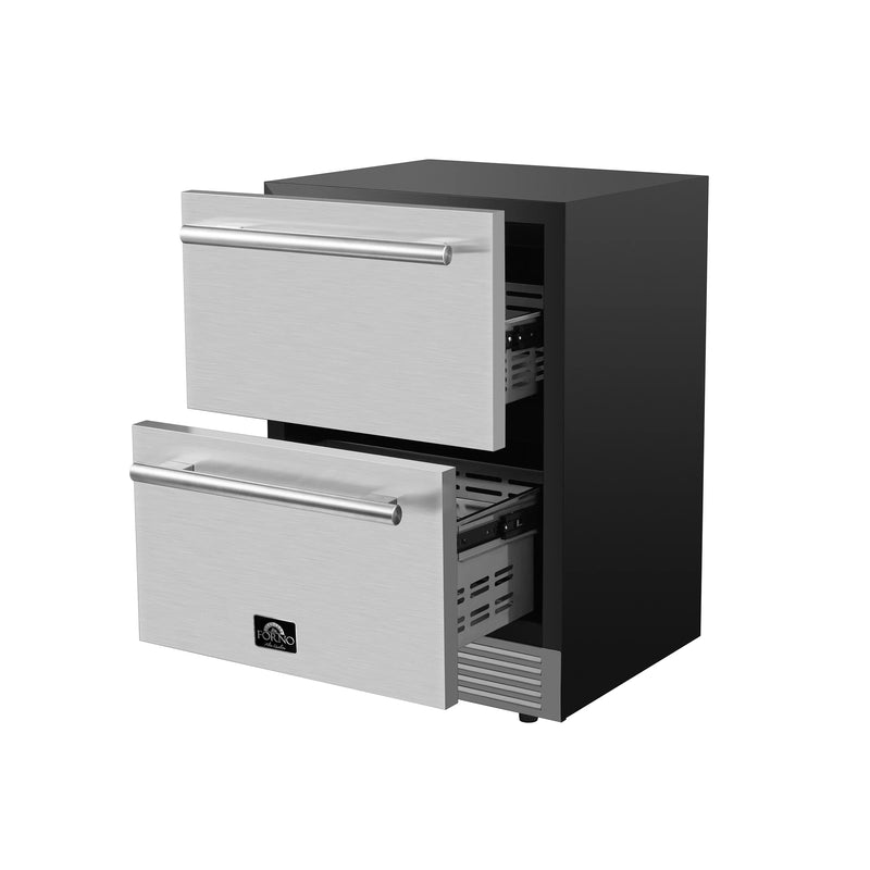 Forno 2-piece Appliance Package - 24-Inch Built-In Indoor/Outdoor Drawer Freezer and 24-Inch Drawer Refrigerator in Stainless Steel