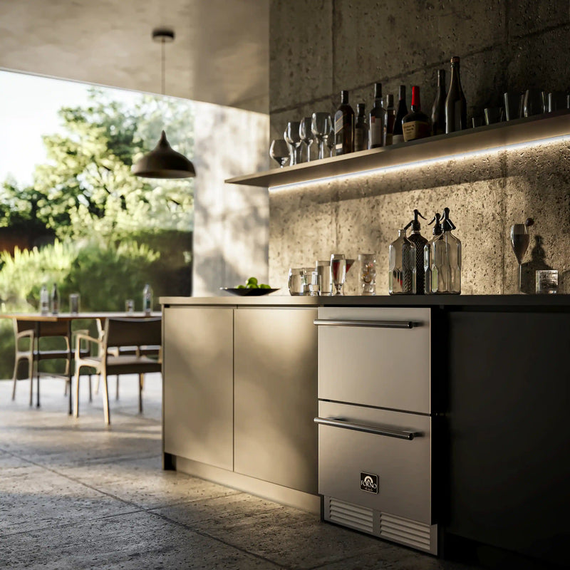 Forno 2-piece Appliance Package - 24-Inch Built-In Indoor/Outdoor Drawer Freezer and 24-Inch Drawer Refrigerator in Stainless Steel